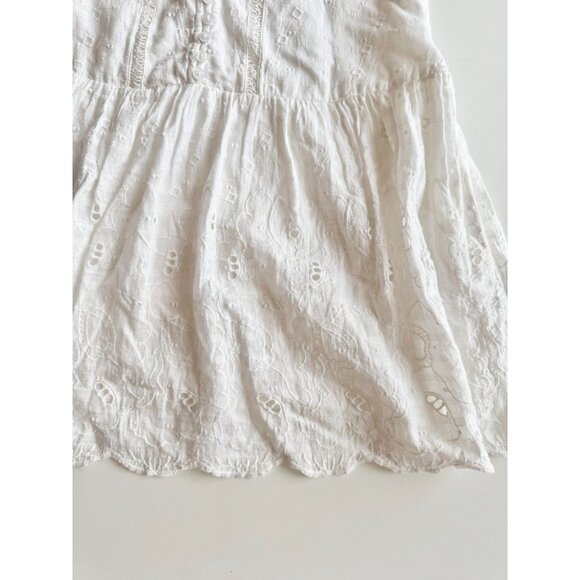 ZARA White Cotton Embroidered Eyelet Long Sleeve Button Front Mini Dress, Size M - Picture 11 of 16